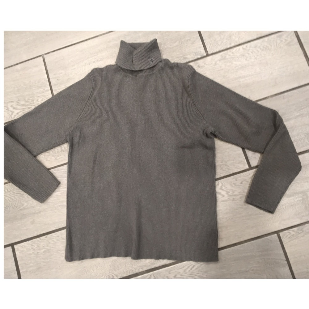 Lauren Ralph Lauren Gray Ribbed Turtleneck Sweater XL LRL Logo Cotton Knit